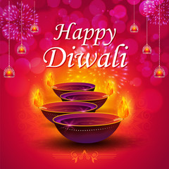 illustration of burning diya on happy Diwali Holiday background for light festival of India