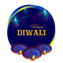 illustration of burning diya on happy Diwali Holiday background for light festival of India