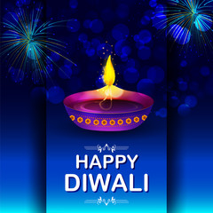 illustration of burning diya on happy Diwali Holiday background for light festival of India