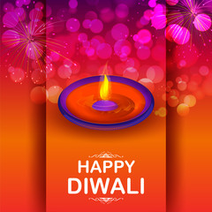 illustration of burning diya on happy Diwali Holiday background for light festival of India