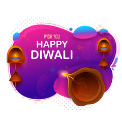 illustration of burning diya on happy Diwali Holiday background for light festival of India