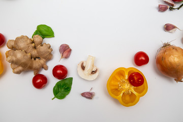 Autumn vegetables on white background. Vegetable background.