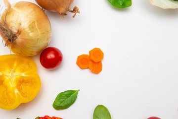 Autumn vegetables on white background. Vegetable background.