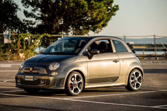Trieste,Italy July 27,2016:Photo of a Abarth 595 Competizione Cabrio.The 595 differs substantially from Tourism for the aggressive appearance and a few deliberately exaggerating the sporty character.