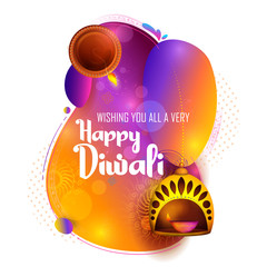 illustration of burning diya on happy Diwali Holiday background for light festival of India
