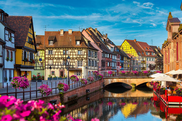 Colmar, wonderful village in the heart of Alsace, in France. A place of authentic fairy tale. - obrazy, fototapety, plakaty