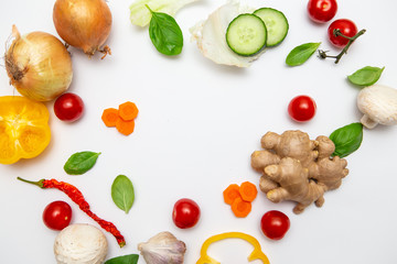 Autumn vegetables on white background. Vegetable background.