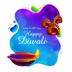illustration of burning diya on happy Diwali Holiday background for light festival of India