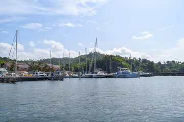 Fototapeta premium Beautiful view to puerto Samana with some yachts