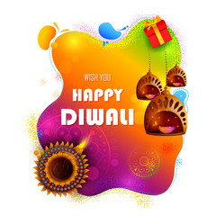 illustration of burning diya on happy Diwali Holiday background for light festival of India