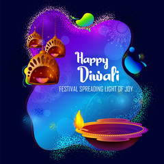 illustration of burning diya on happy Diwali Holiday background for light festival of India