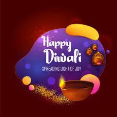 illustration of burning diya on happy Diwali Holiday background for light festival of India