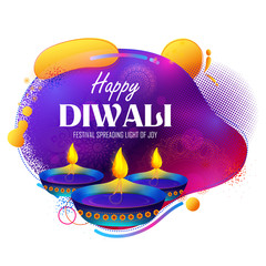 illustration of burning diya on happy Diwali Holiday background for light festival of India