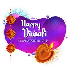 illustration of burning diya on happy Diwali Holiday background for light festival of India