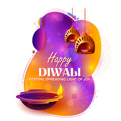 illustration of burning diya on happy Diwali Holiday background for light festival of India