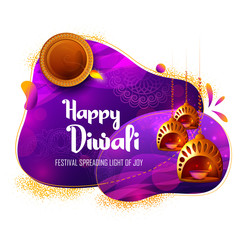 illustration of burning diya on happy Diwali Holiday background for light festival of India