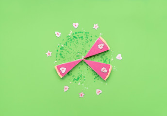 Advent calendar concept with numbers and pink pie slices