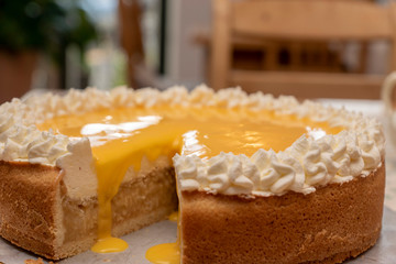 Eierlikör-Sahnetorte, Eierlikörtorte, Sahnetorte mit Eierlikörspiegel, Torte gelb