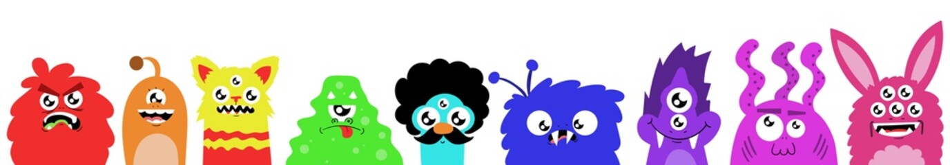 Different, cute, fantastic monster. Artistic drawing, halloween concept.