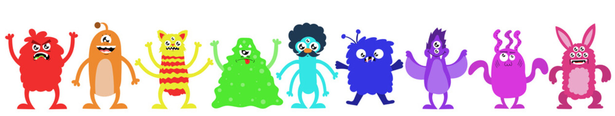 Different, cute, fantastic monster. Artistic drawing, halloween concept.