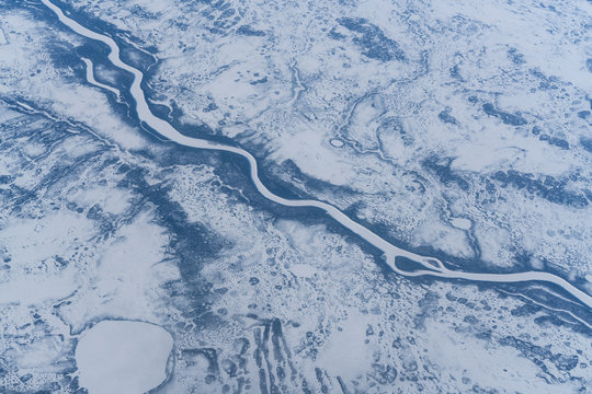 Frozen river in the Northern part of Canada