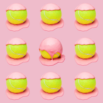 Tennis Ball in Pink Puddle on Pink