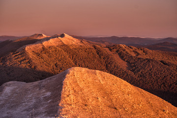 Splendis sunrise in the mountains. Bieszczady Mountains. Poland