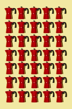 mosaic of red moka pots