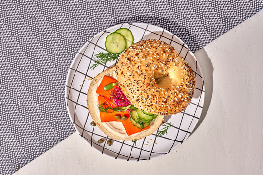 Vegan Carrot Smoked Salmon and Cashew Cream Cheese on an Everything Bagel