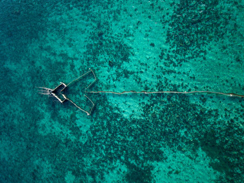 Traditional fishing structure on the ocean