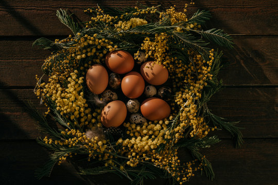 Mimosa wreath and eggs