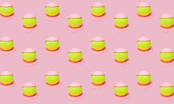 Tennis Ball in Pink Puddle on Pink