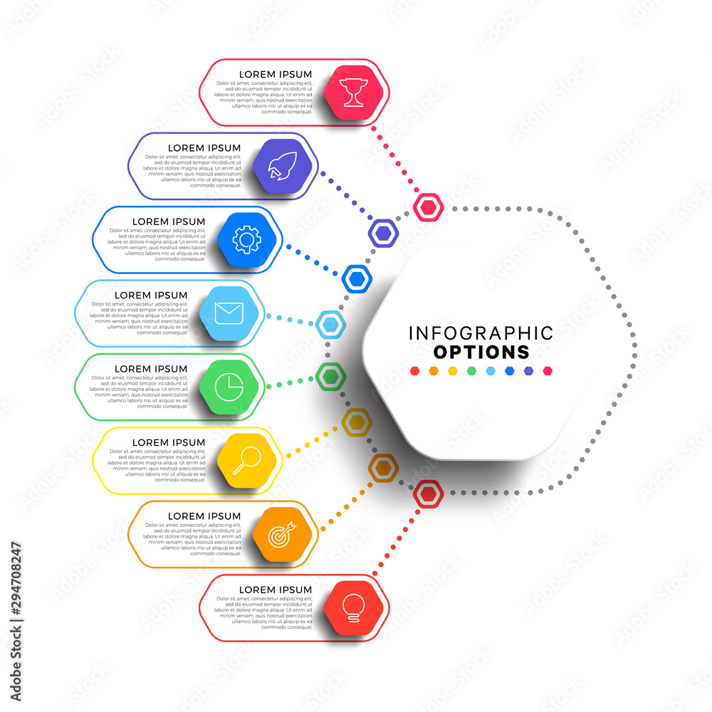 Aufkleber 8 steps infographic template with realistic hexagonal elements on white background. business process