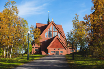 Summer sunny view of Kiruna streets, the northernmost town in Sweden, province of Lapland, Norrbotten County