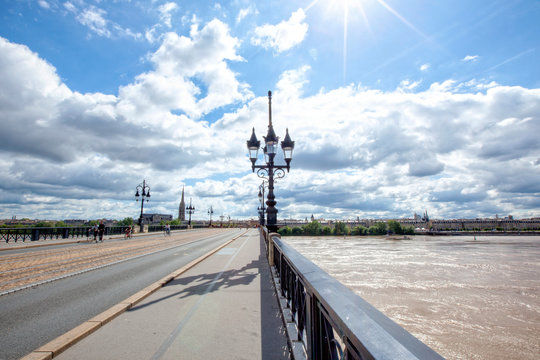 The Pont de Pierre, or stone bridge in Bordeaux, France