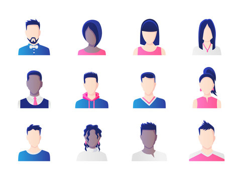 Avatar set. Group of working people diversity, diverse business men and women avatar icons. Vector illustration of flat design people characters.