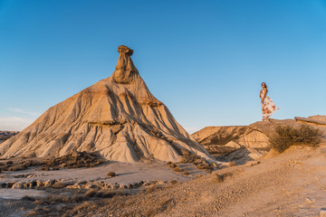Lifestyle session of a relaxed model in Castildepiedra de las Bardenas, Navarra. Spain