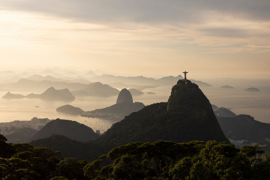 Landscape of Christ the Redeemer statue and Sugar Loaf mountain