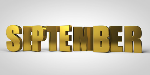 September 3d gold text isolated on white, 3d render illustration