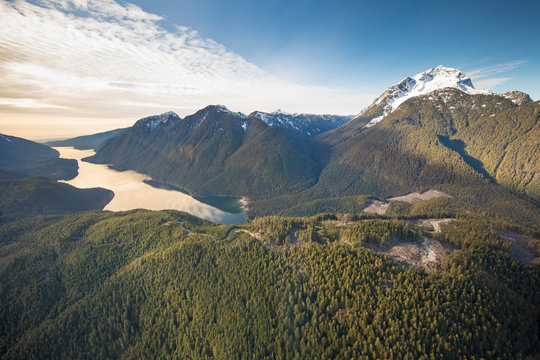 Aerial view of alouette lake and mount Robie Reid