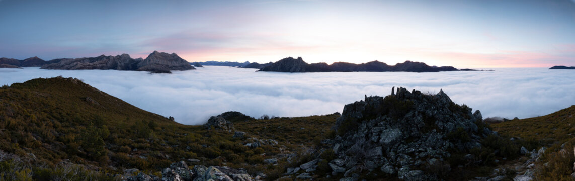 Mists at sunrise from the top of mountains, Spain