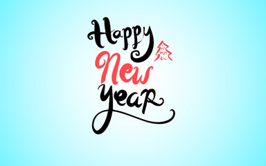 Hand sketched Happy New Year logotype, badge, icon lettering typography. Lettering 'Happy New Year' for Christmas greeting card, invitation template. Winter banner, poster. Merry Christmas
