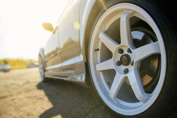 stylish beautiful cast white disc wheel on sports car