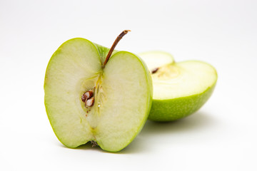  Freshly cut lemon. Sliced ​​lemon on white background.