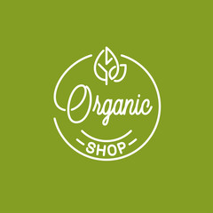 Organic shop logo. Round linear logo of eco store