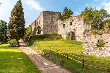 Fototapeta na wymiar Medieval Rocca Borromea of Arona above the city, Arona, Piedmont, Italy