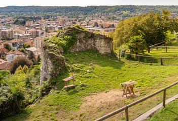 Medieval Rocca Borromea of Arona above the city, Arona, Piedmont, Italy