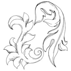 Vector Golden Monogram floral ornament. Black and white engraved ink art. Isolated ornaments illustration element.