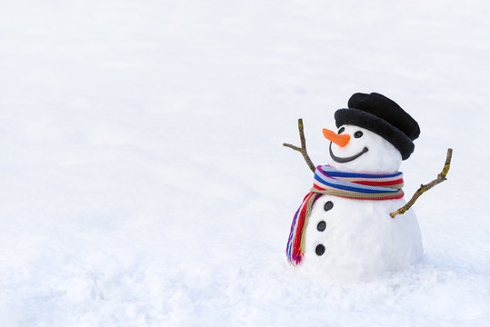 Cute snowman in deep snow