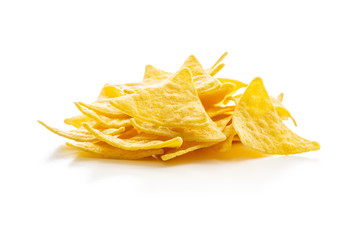 Corn nacho chips. Yellow tortilla chips.